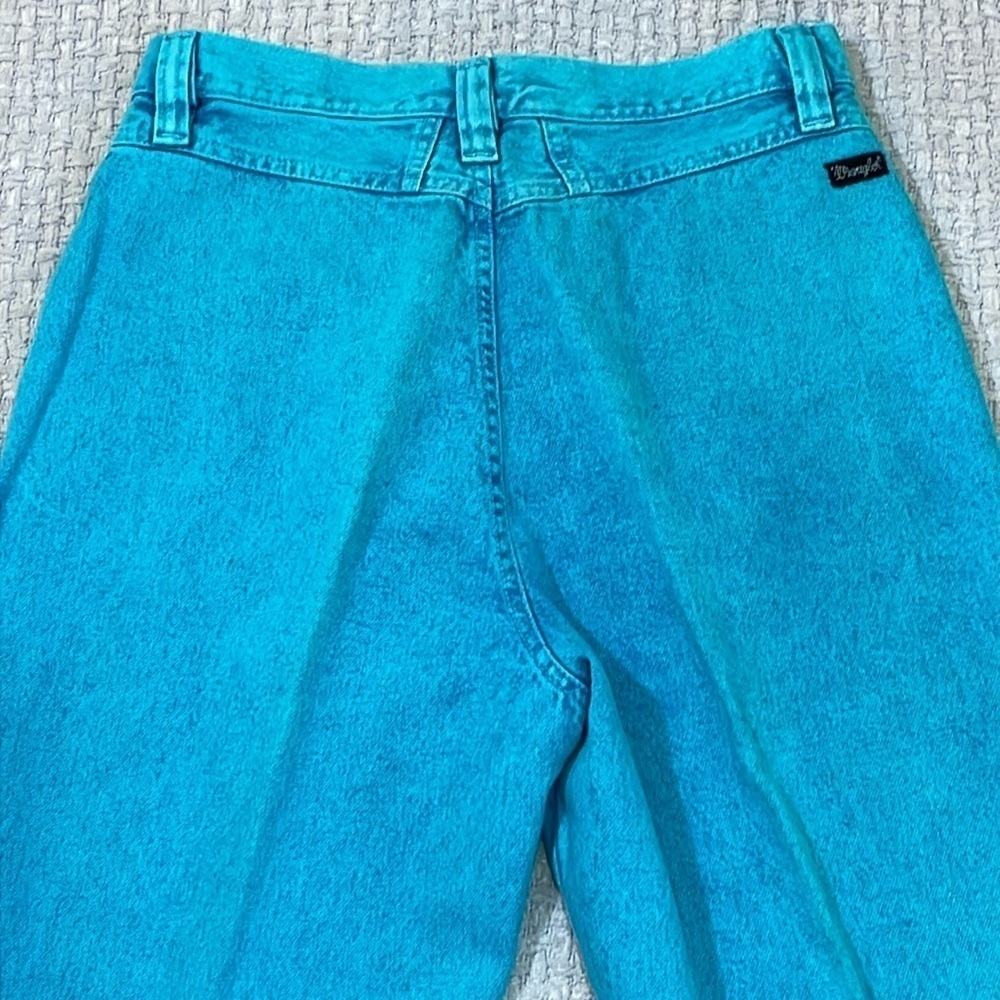 1980's Wrangler Turquoise High Rise Cowgirl Jeans Bare Back Size 11/12 - Picture 9 of 12